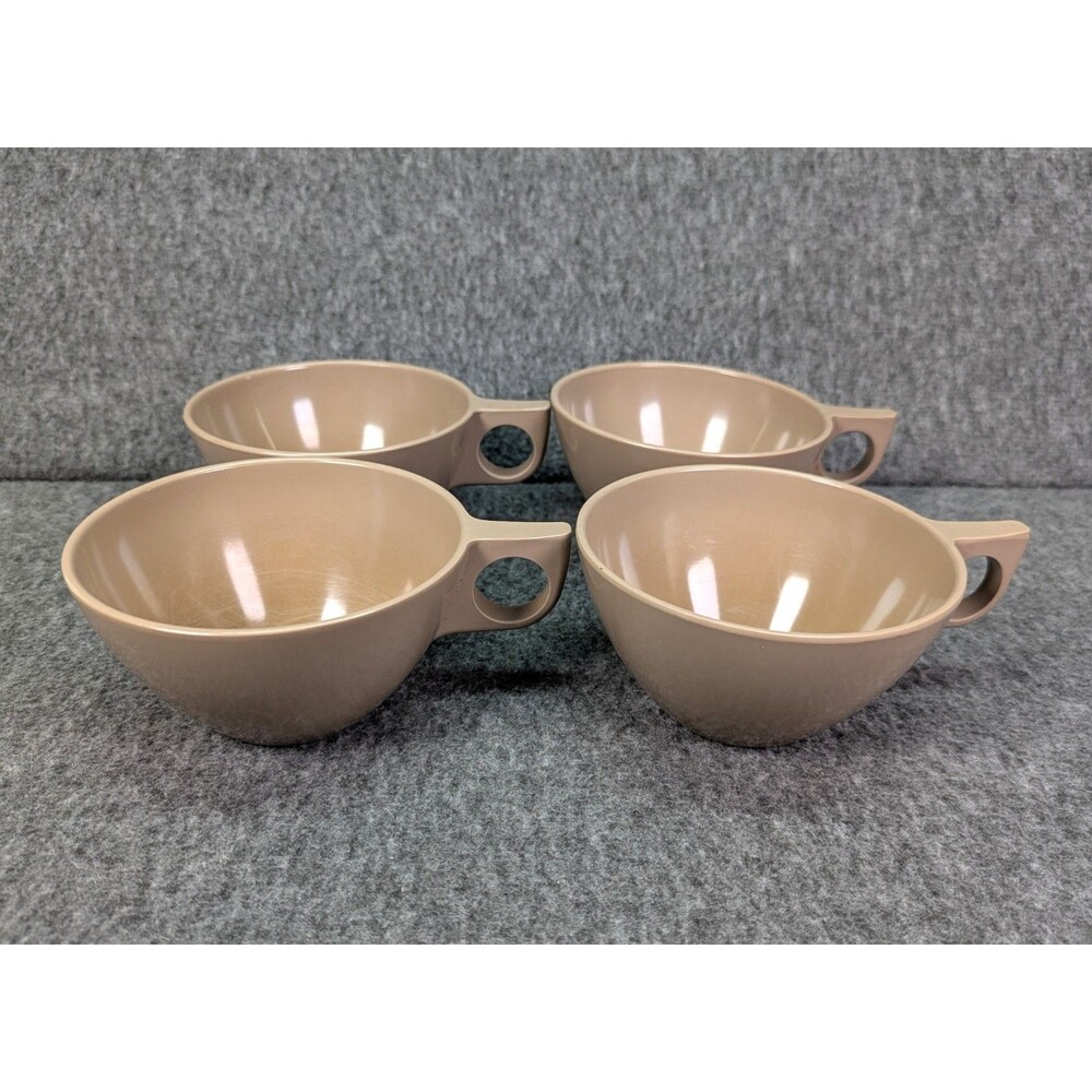 Vintage Boonton Melmac 8205-8 Brown Coffee Cups Set of 4 MCM Melamine USA